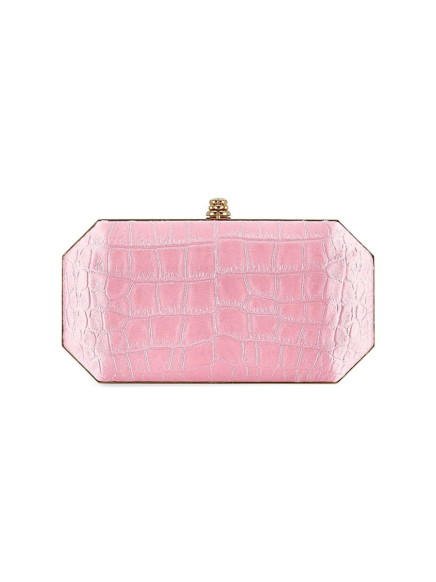 Women's Perry Small Clutch in Stamped Satin with Gold Hardware - Petal Pink