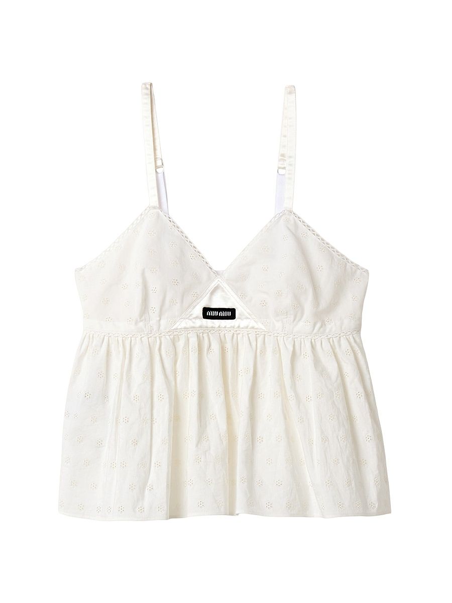 Women's Slubbed Eyelet Poplin Top - White - Size 4