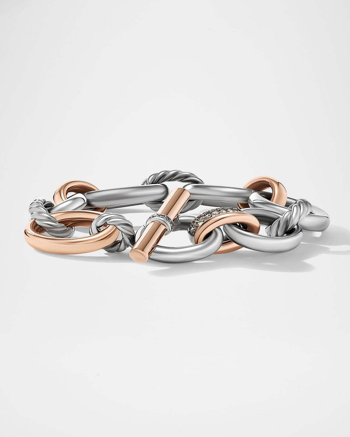 DY Mercer Bracelet with Diamonds and 18K Rose Gold in Silver