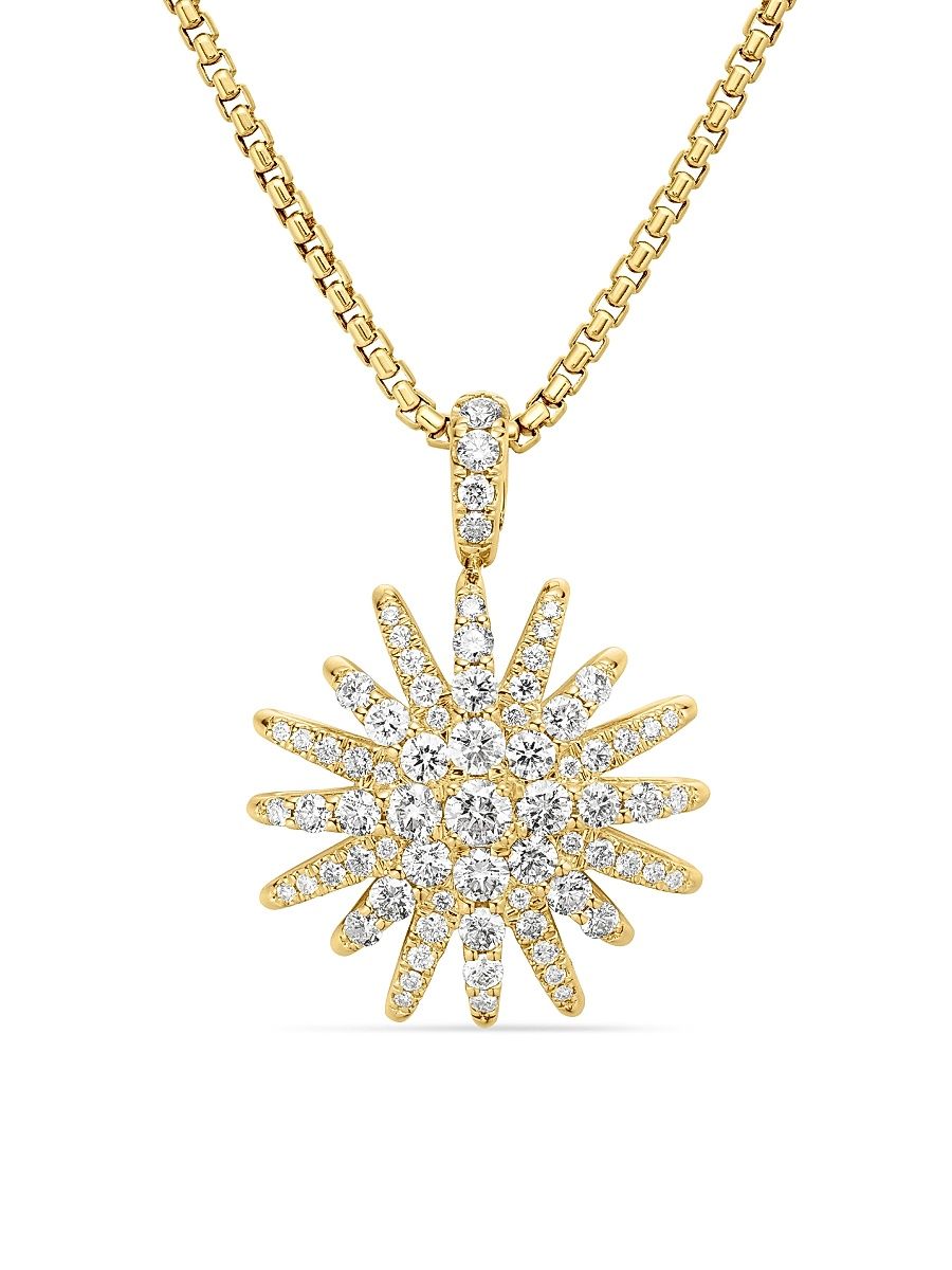 Women's Starburst Pendant Necklace in 18K White Gold with Diamonds, 20MM - Diamond