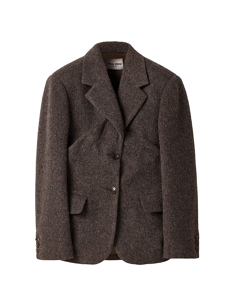 Women's Single-Breasted Light Shetland Wool Jacket - Brown - Size 4