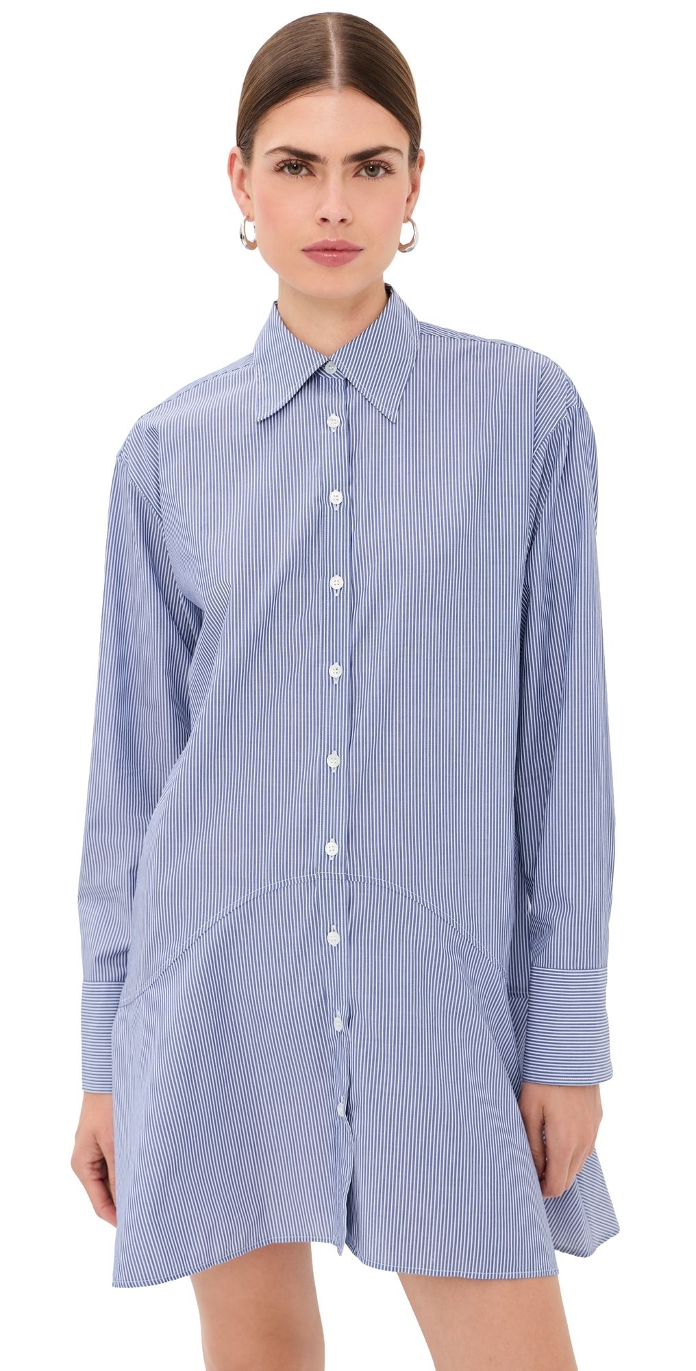 Bite Studios Striped Petal Bottom Shirt Dress Blue Stripe 42