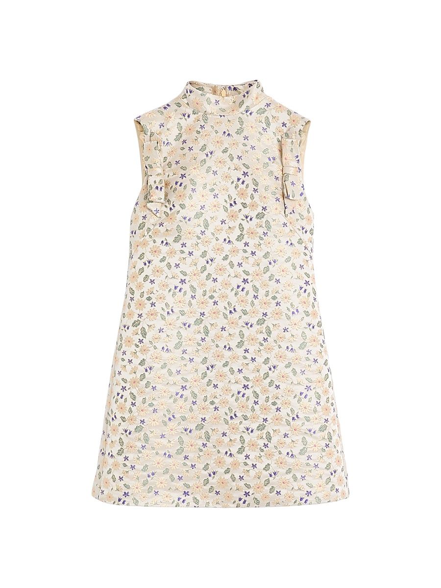 Women's Short Mini Dress in Garden Lurex Jacquard - Size 8