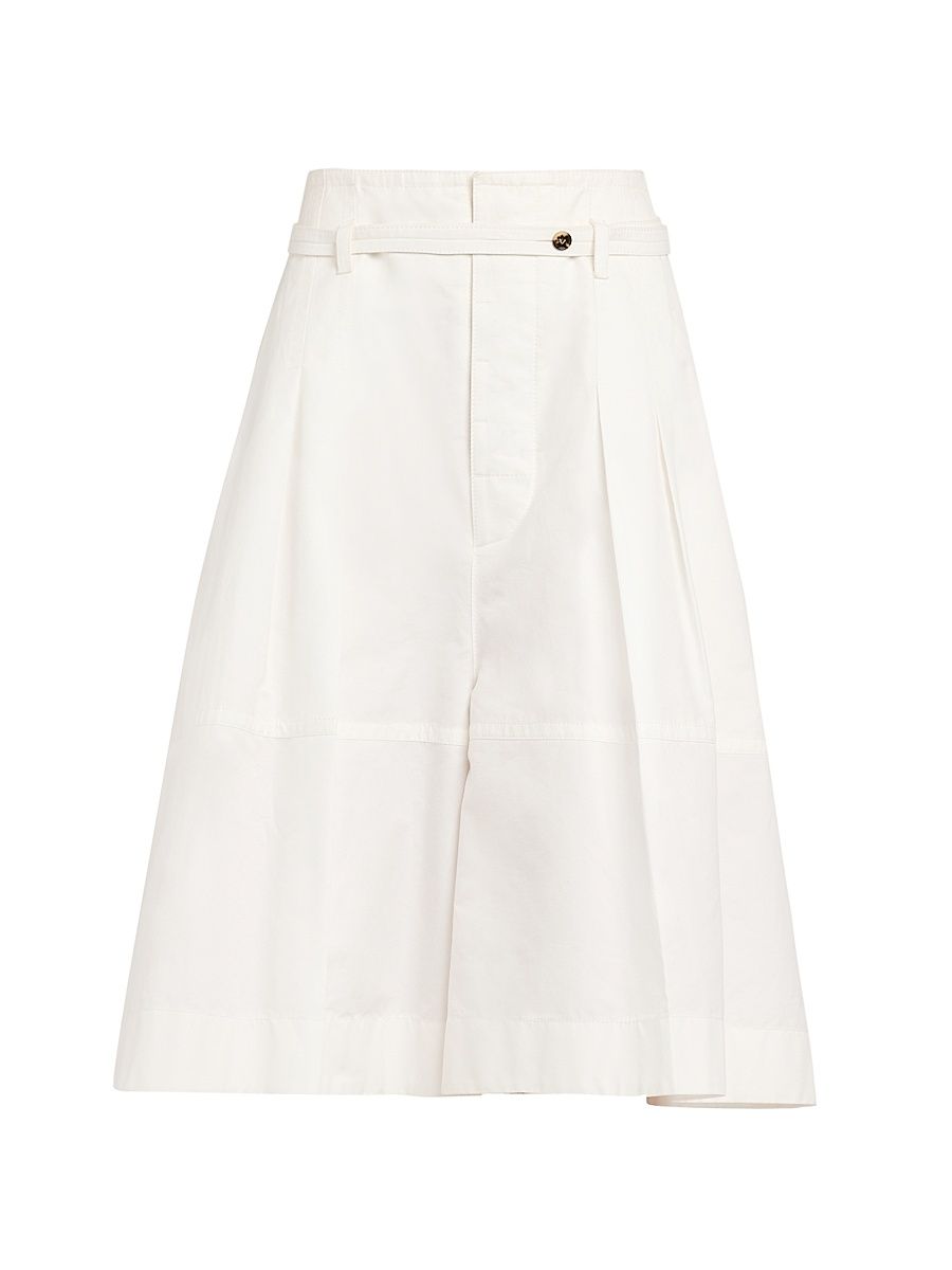 Women's Belted Cotton Toile Wide-Leg Culottes - Chalk - Size 6
