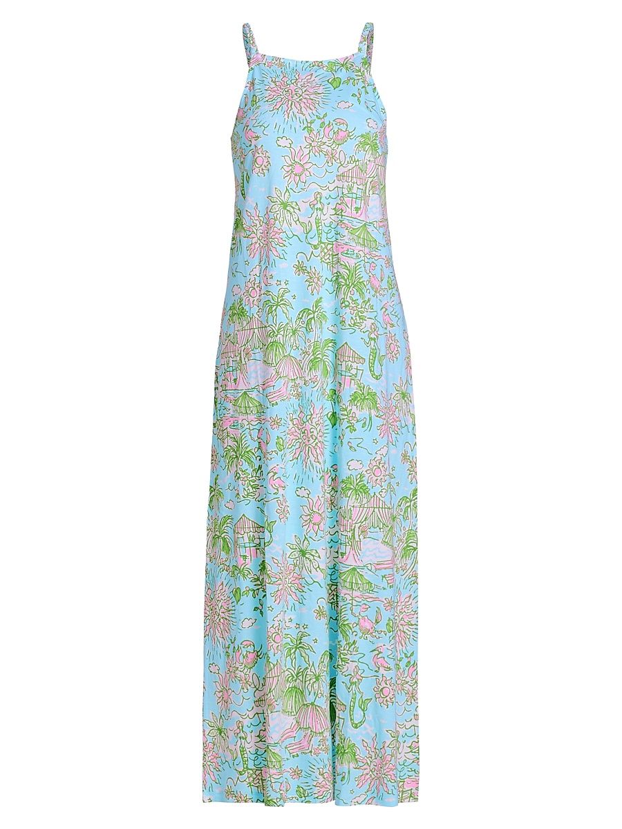Women's Kyleigh Cotton Printed Maxi Dress - Fresh Water Blue - Size XL