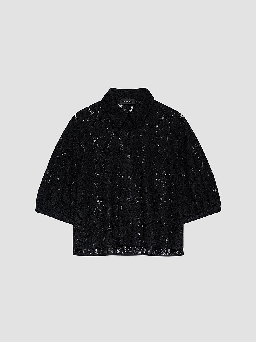 Women's Shayna Lace Boxy Top - Black - Size Large