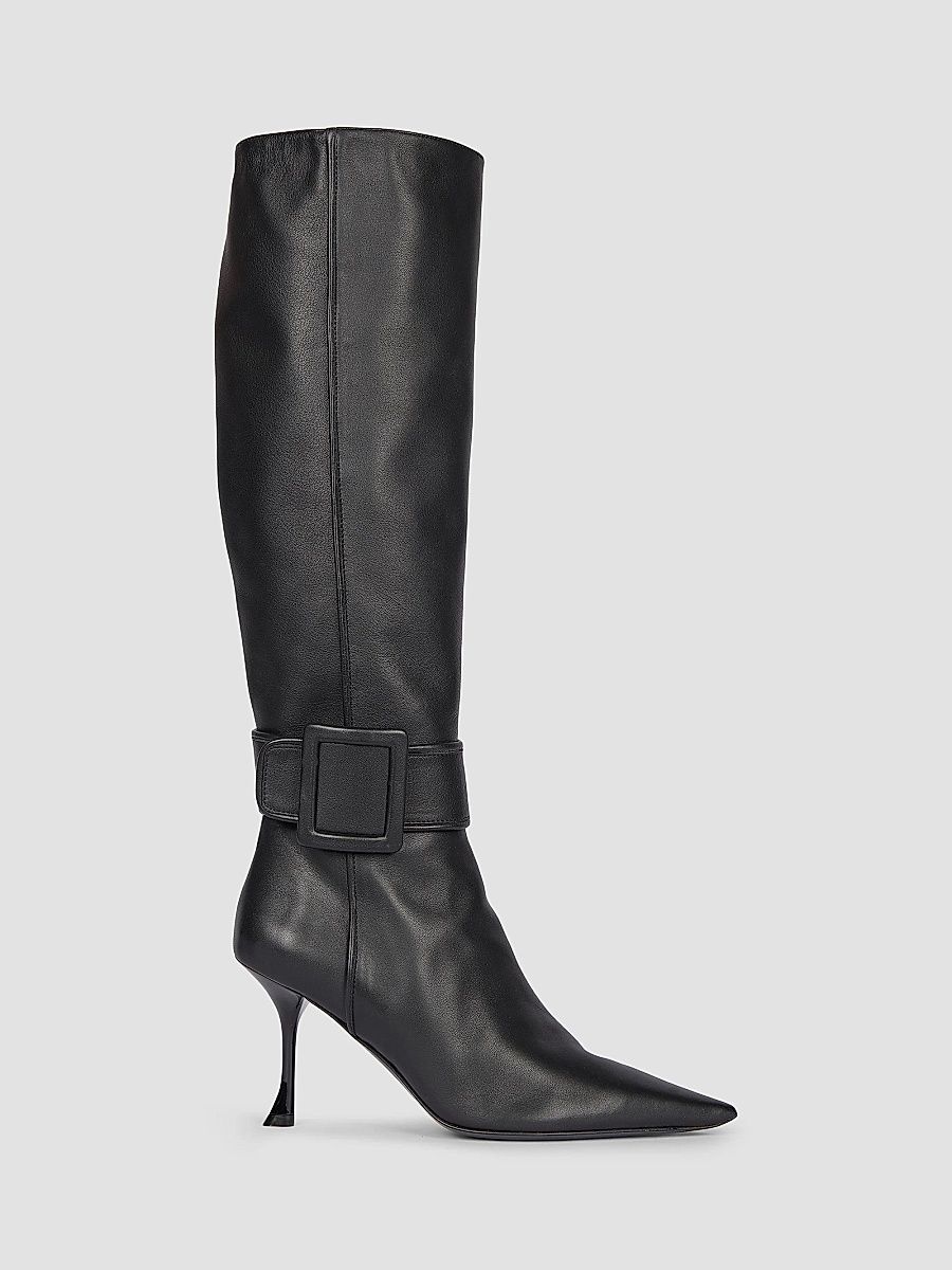 Roger Vivier Women's Viv Ville 85MM Leather Knee-High Boots - Nero - Size 9