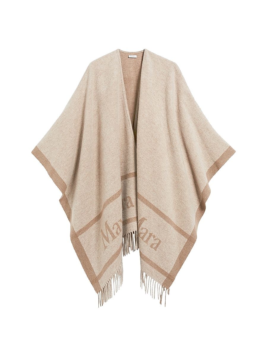 Women's Jacquard Wool Poncho - Beige