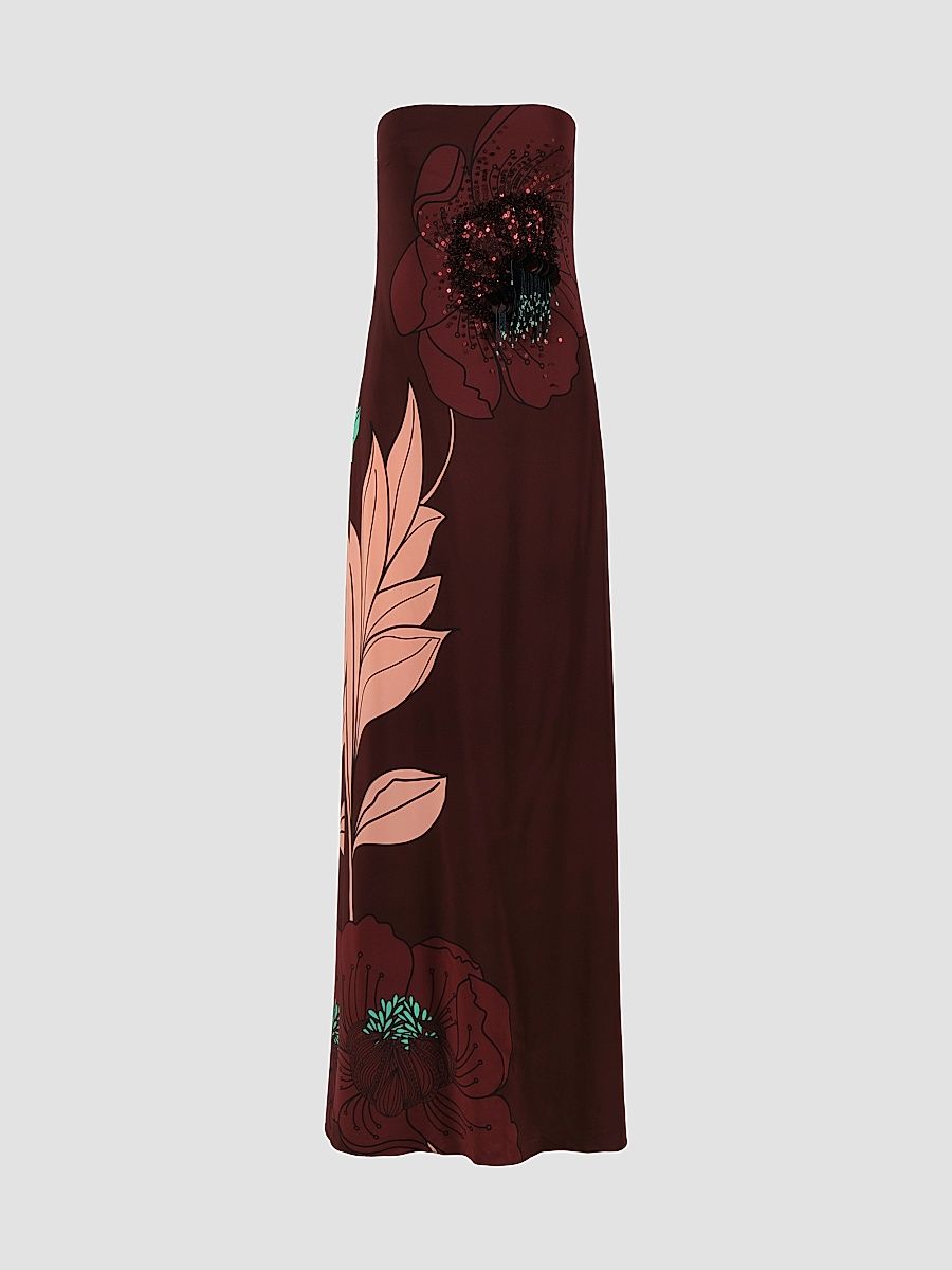 Women's Petals Sequined Silk Maxi Dress - Wine - Size 6