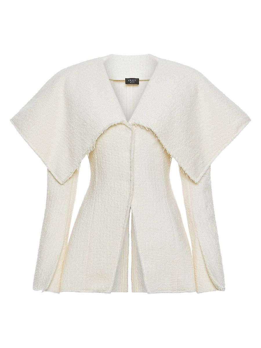 Women's Wide Spread Collar Fitted Jacket - Ecru - Size 10