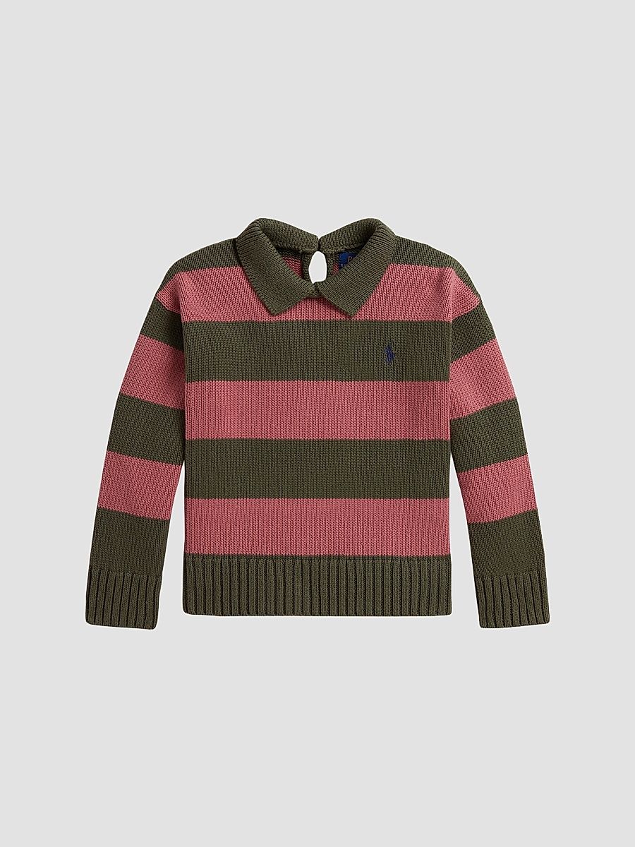 Little Girl's & Girl's Striped Polo Sweater - Cruise Olive Multi - Size 18