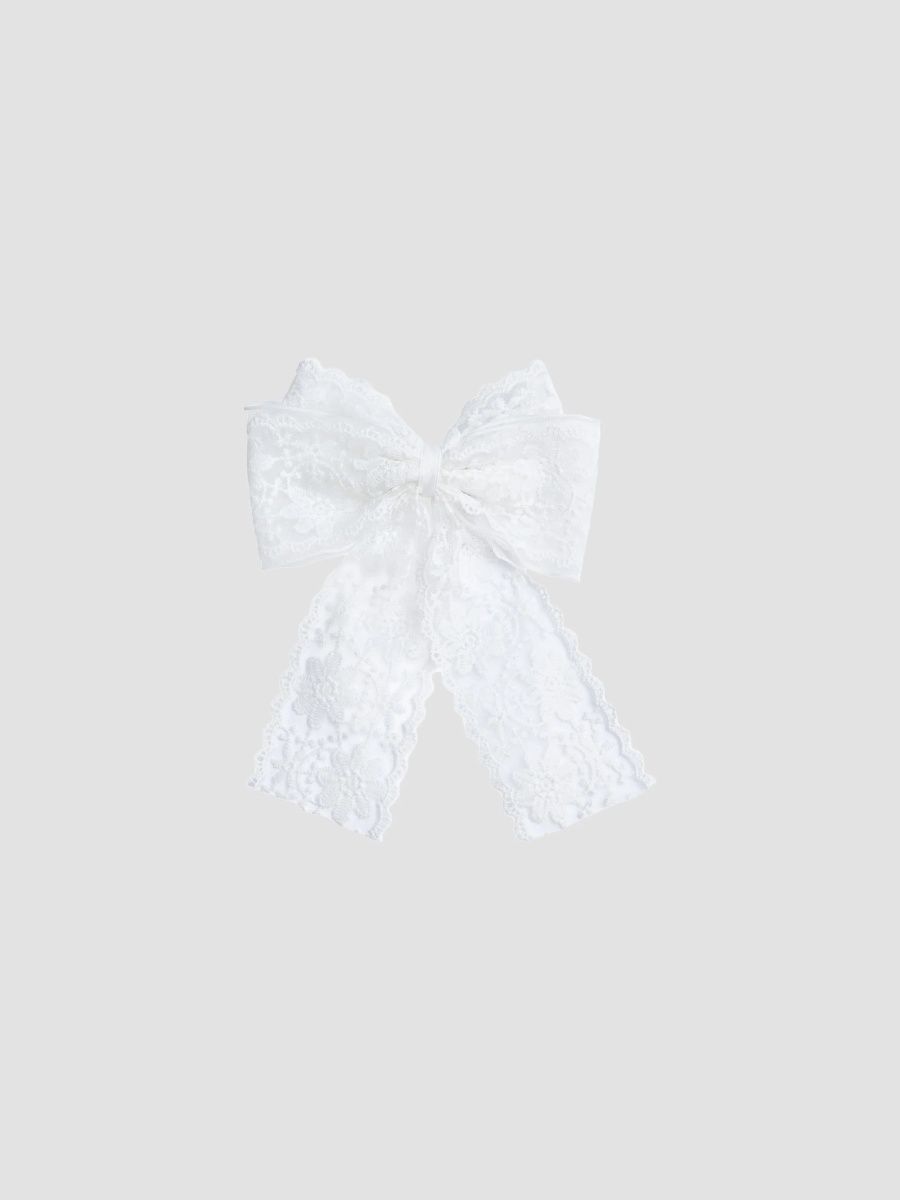 Tulleen Girl's Girl's Floral Lace Ribbon Hair Clip - White