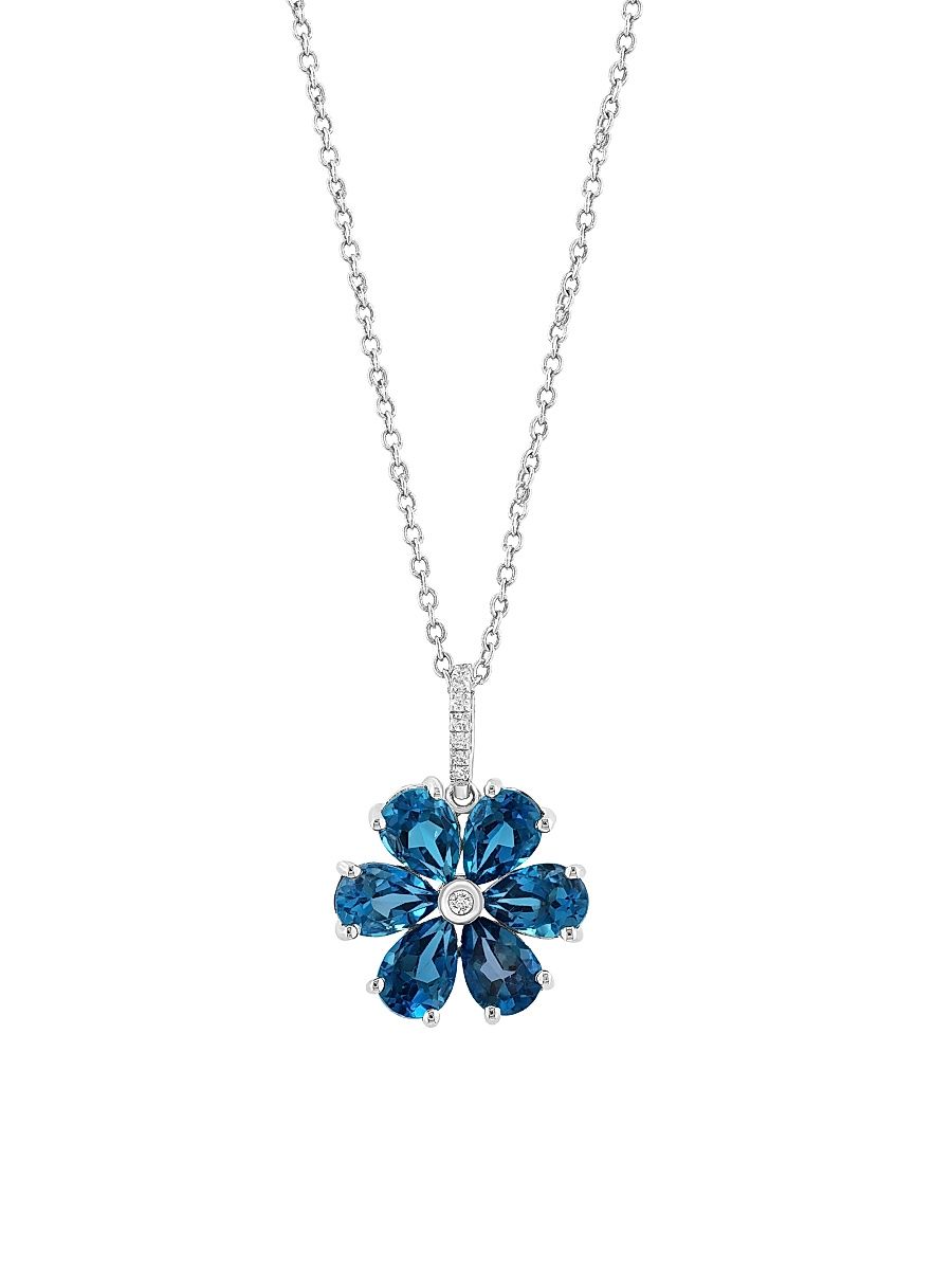 Women's 14K White Gold, London Blue Topaz & 0.03 TCW Diamond Pendant Necklace - White Gold