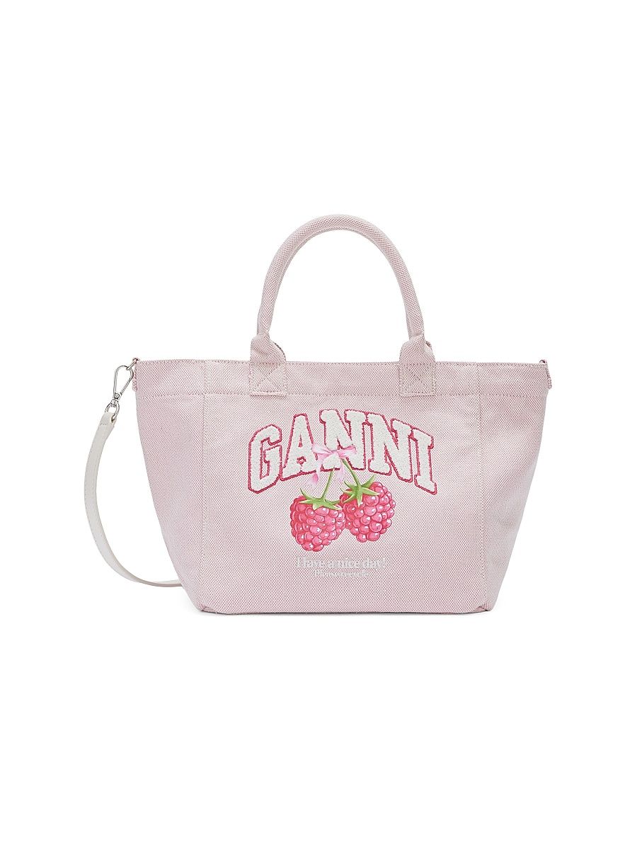 Women's Small Logo Berry Print Shopper Tote Bag - Egret