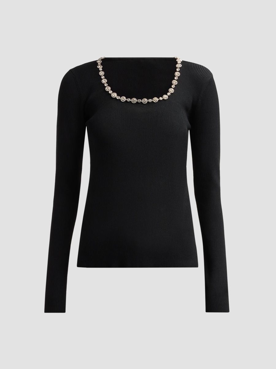 Elie Tahari Women's Isabel Crystal-Trimmed Sweater - Noir - Size XL