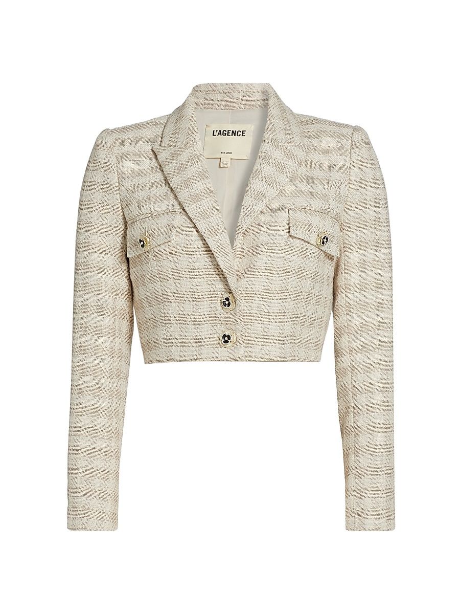 Women's Maura Check Crop Blazer - Ecru Gold - Size 14