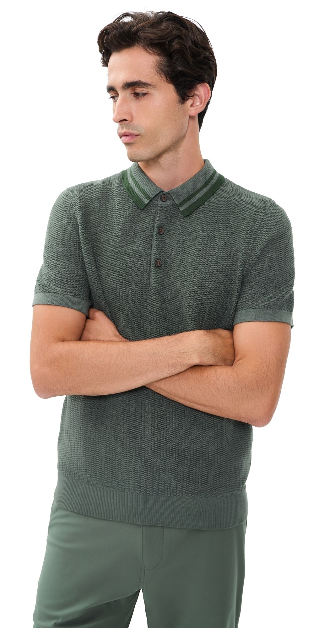 Rhone Fine Knit Sweater Polo Olive Shadow L