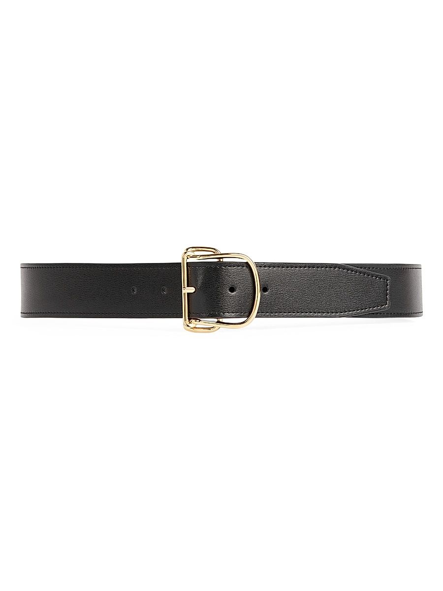 Women's Swirl Buckle Leather Belt - Black - Size Medium
