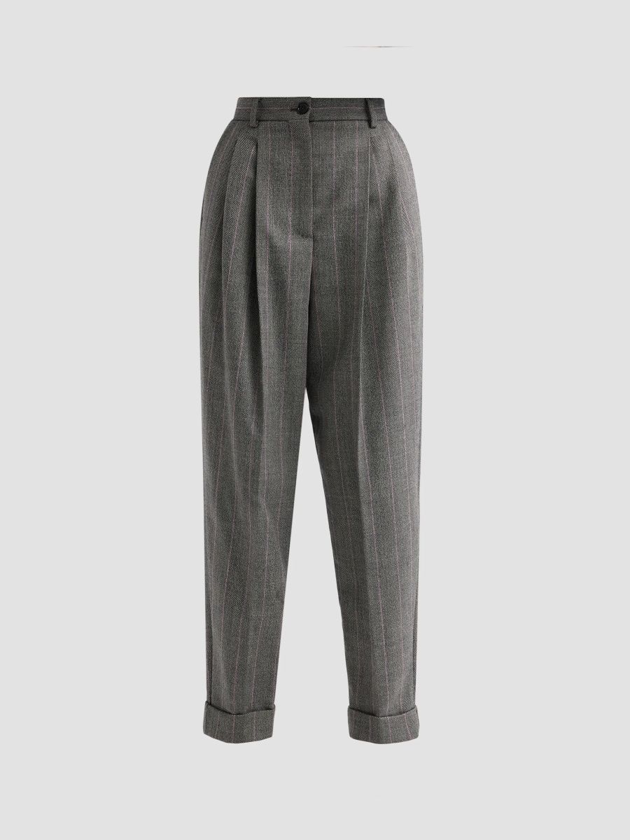 Dolce & Gabbana Women's Pinstripe Wool Tapered Trousers - Rigato - Size 0