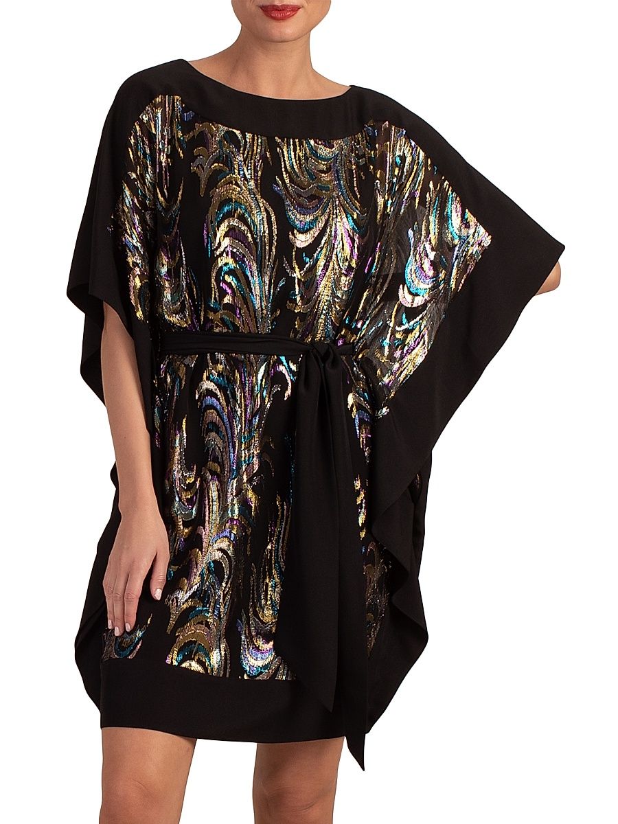 Women's Prize Belted Silk-Blend Dress - Black Multi - Size Medium