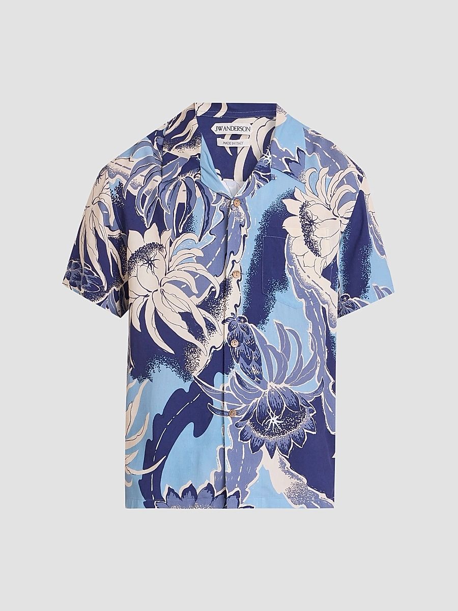 JW Anderson Men's Floral Camp Collar Shirt - Sapphire - Size 42