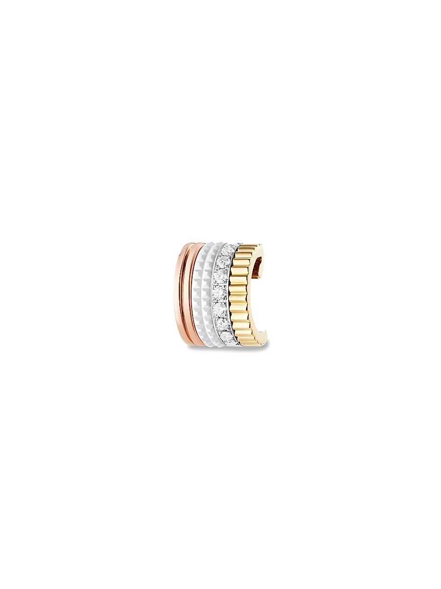 Women's Quatre White Edition Tri-Tone 18K Gold, 0.14 TCW Diamond & HyCeram Single Ear Cuff - Yellow Pink White Gold