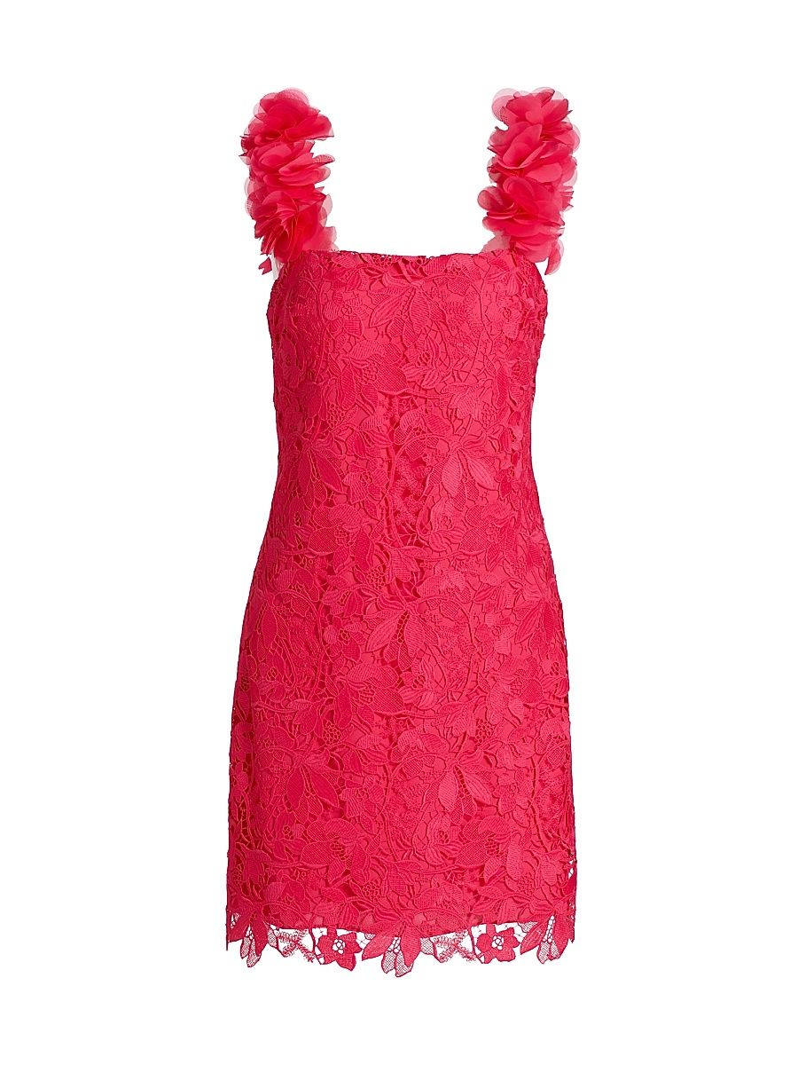 Women's Emy Guipure Lace Organza-Strap Minidress - Azalea Pink - Size XL
