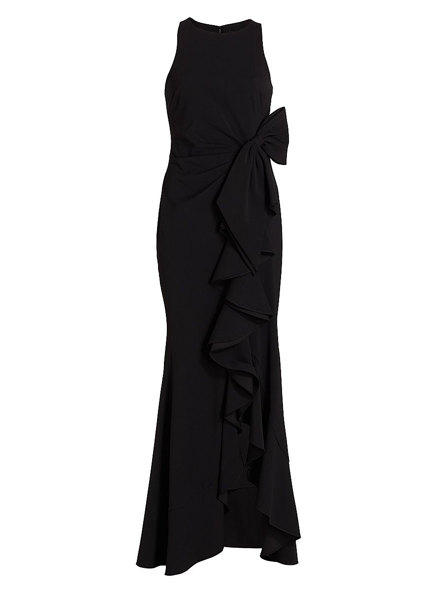 Women's Odessa Asymmetric Sleeveless Column Ruffle-Skirt Gown - Black - Size 14