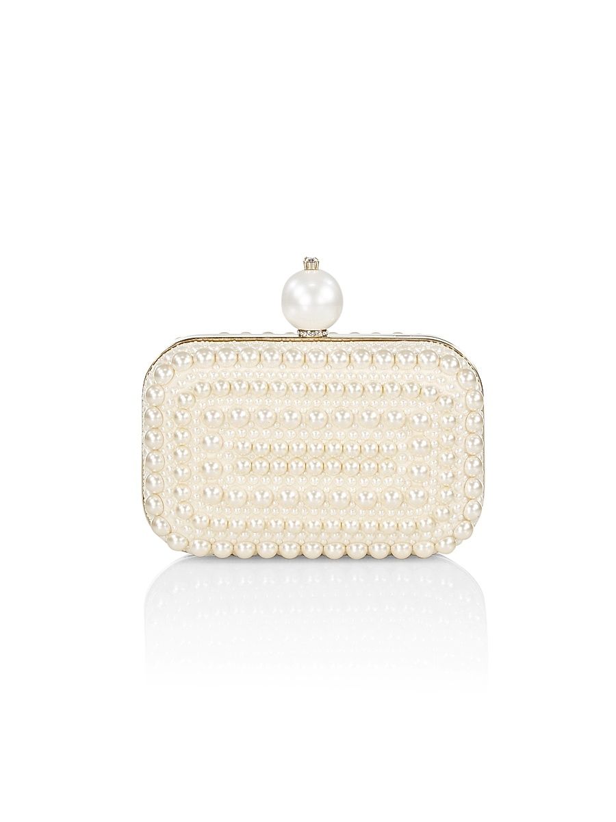 Women's Small Cloud Faux Pearl-Embellished Leather Clutch - White