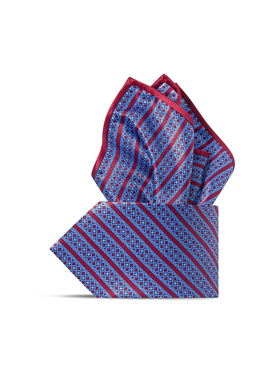 Men's Luxury Silk Tie Set - Red Navy