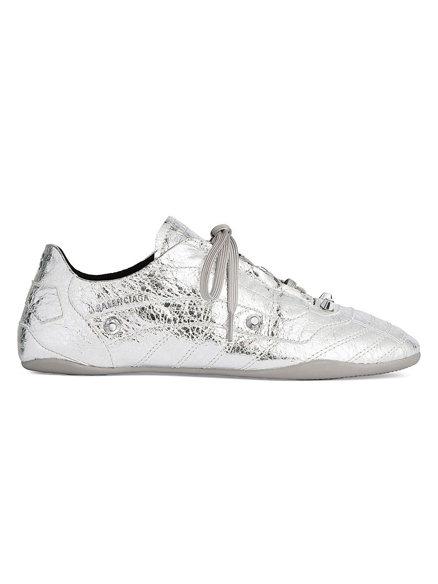 Women's Leather Low-Top Sneakers - Silver - Size 10