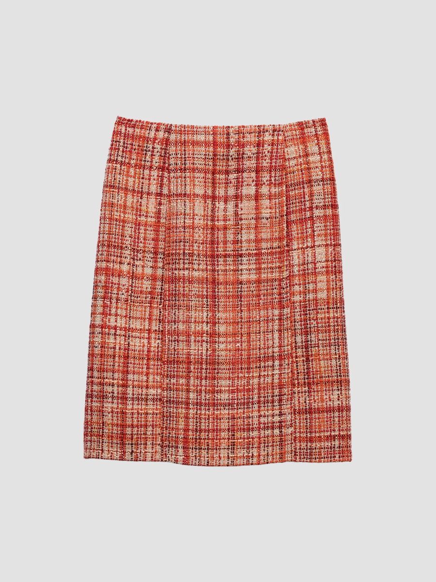 Prada Women's Tweed Midi Skirt - Red - Size 8