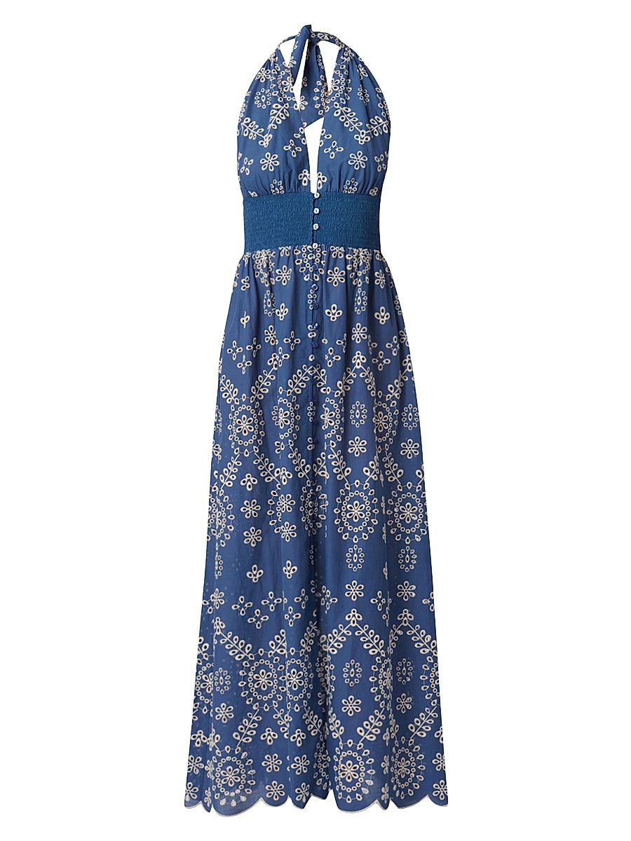 Shoshanna Women's Floral Cotton Halterneck Maxi-Dress - Chambray - Size Large
