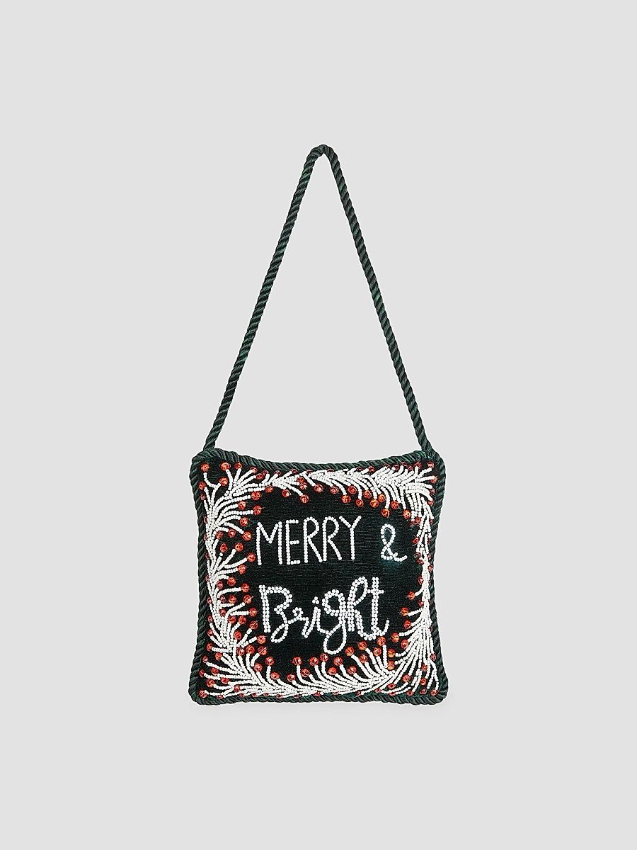Merry & Bright Beaded Velvet Door-Knocker Ornament - Green