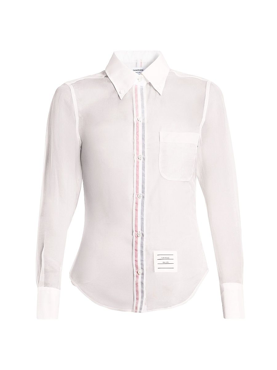 Women's Striped Placket Silk Organza Shirt - White - Size 10