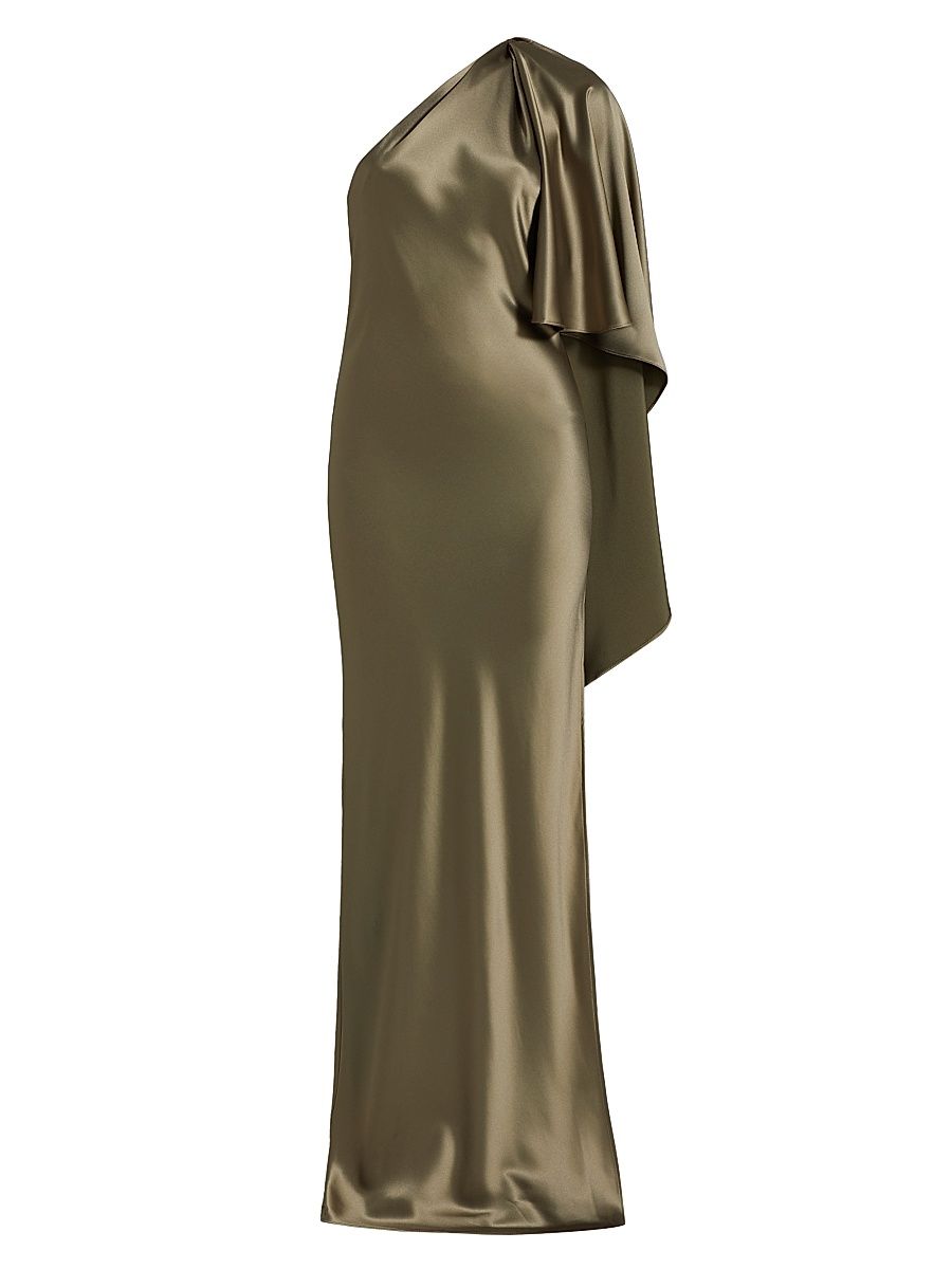 Women's Lovell One-Shoulder Satin Gown - Moss - Size Small