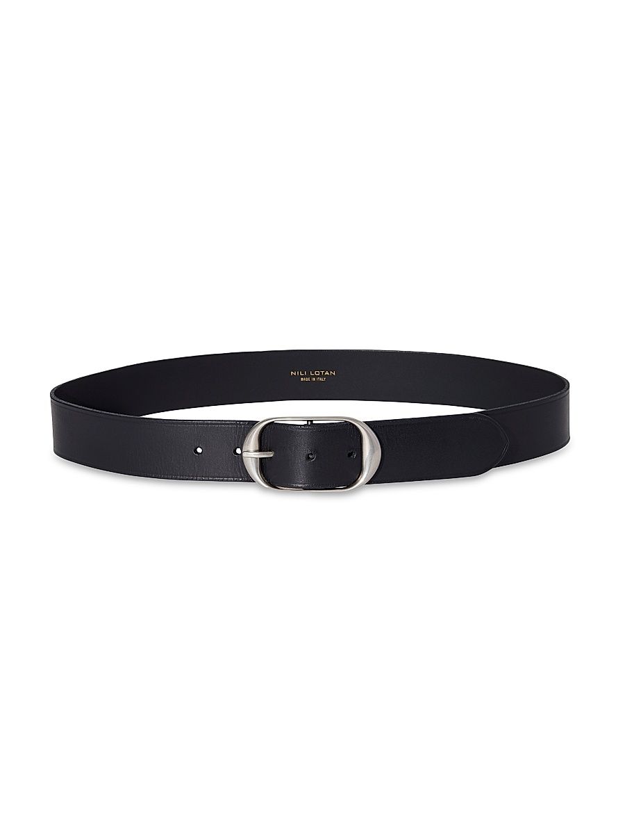 Women's Nili Leather Belt - Black Silver - Size Medium
