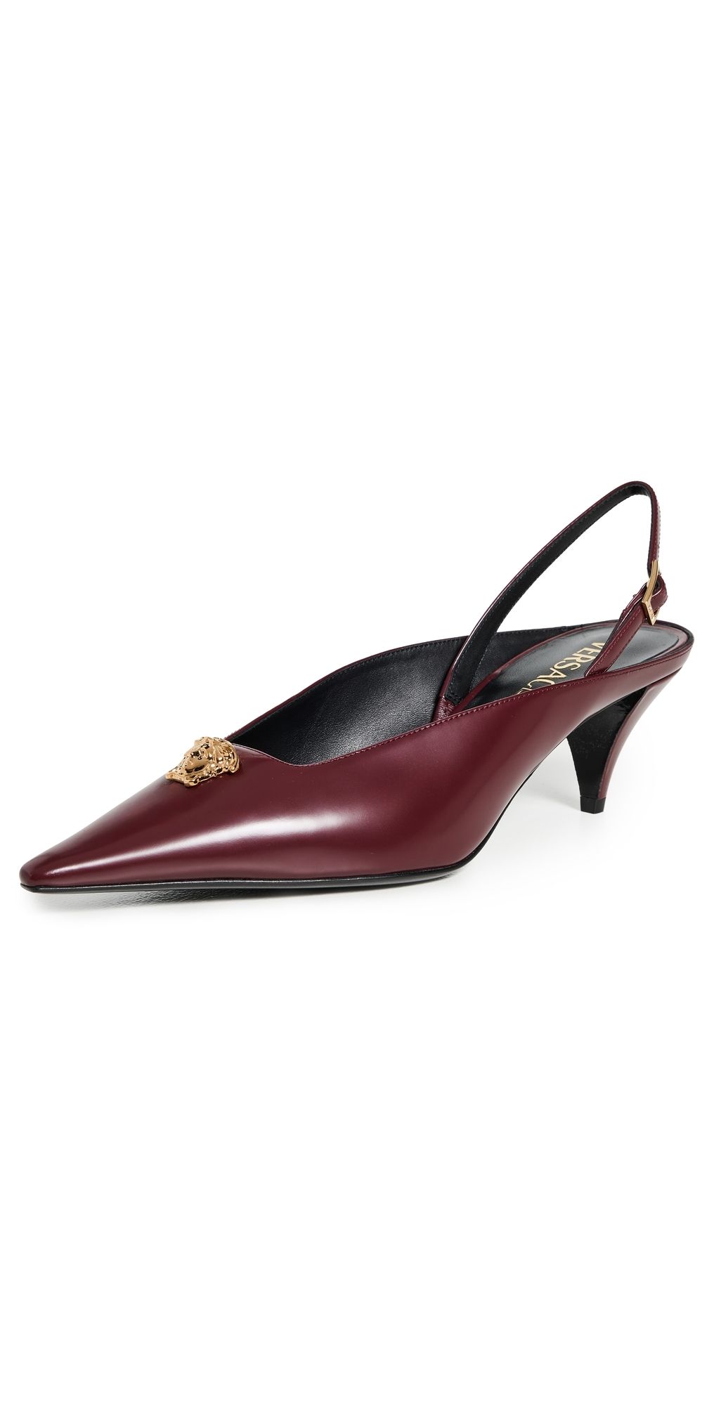 Versace La Medusa Leather Slingbacks 55mm 1RC3V/Dark Burgundy/Versace Gold 38.5