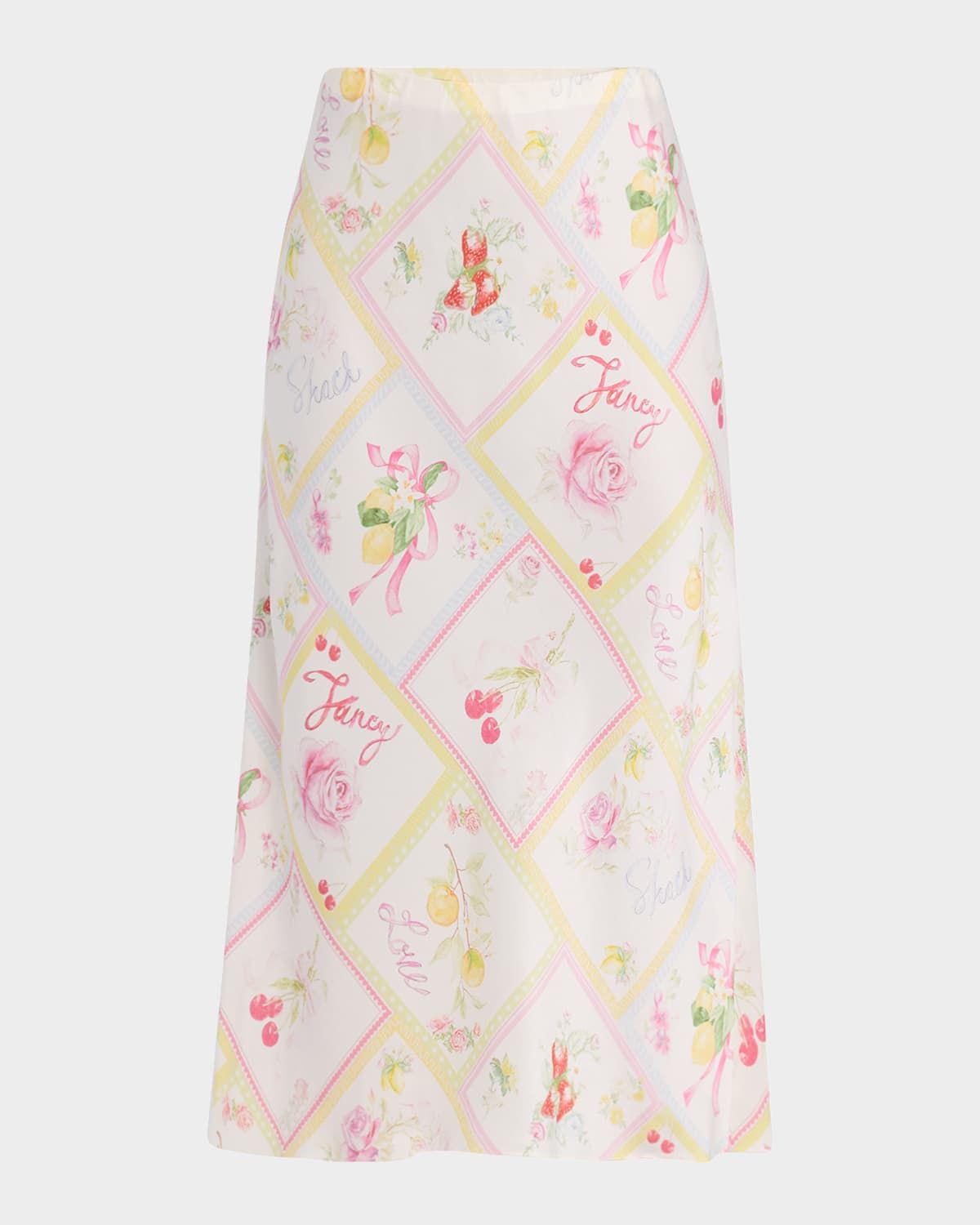 Castle Silky Fruit Print Midi Skirt