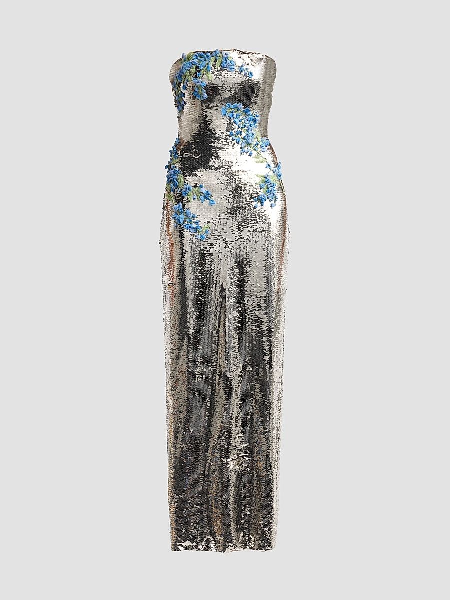 Women's Floral-Sequined Strapless Column Gown - Rhubarb - Size 10
