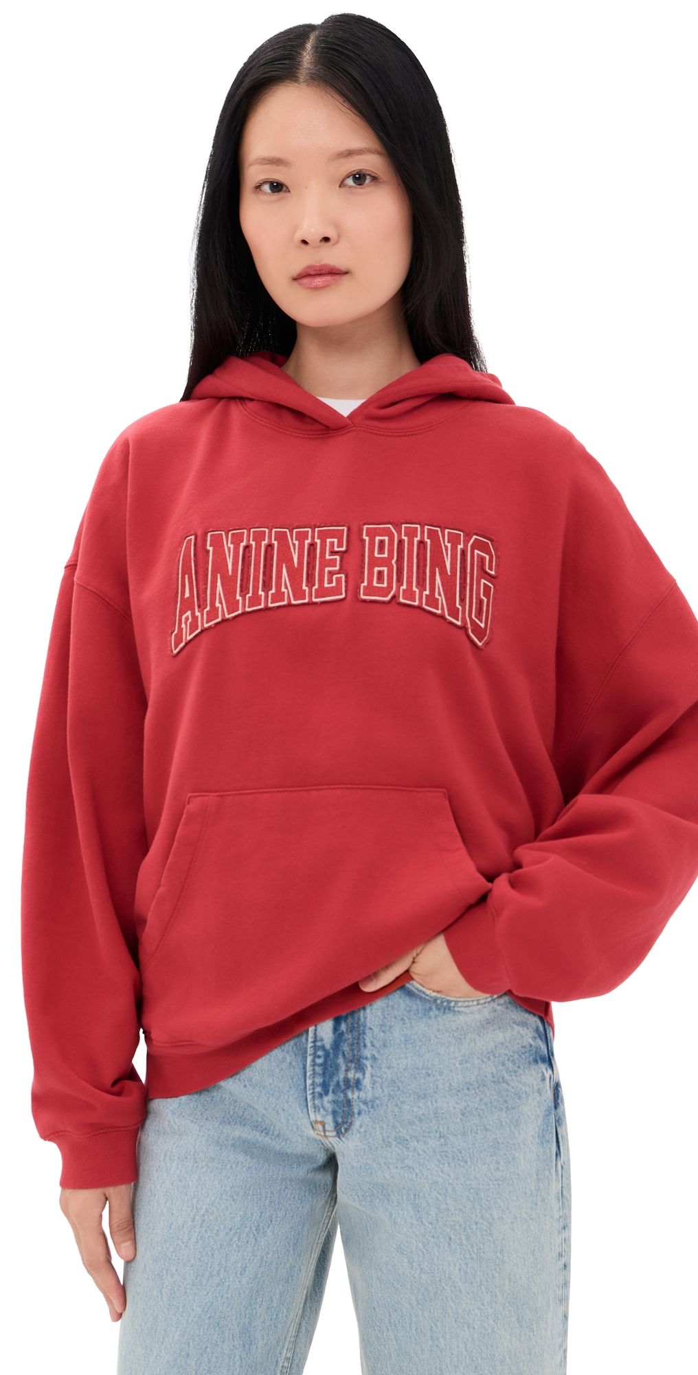 ANINE BING Harvey Hooded Sweatshirt Tango Red XL