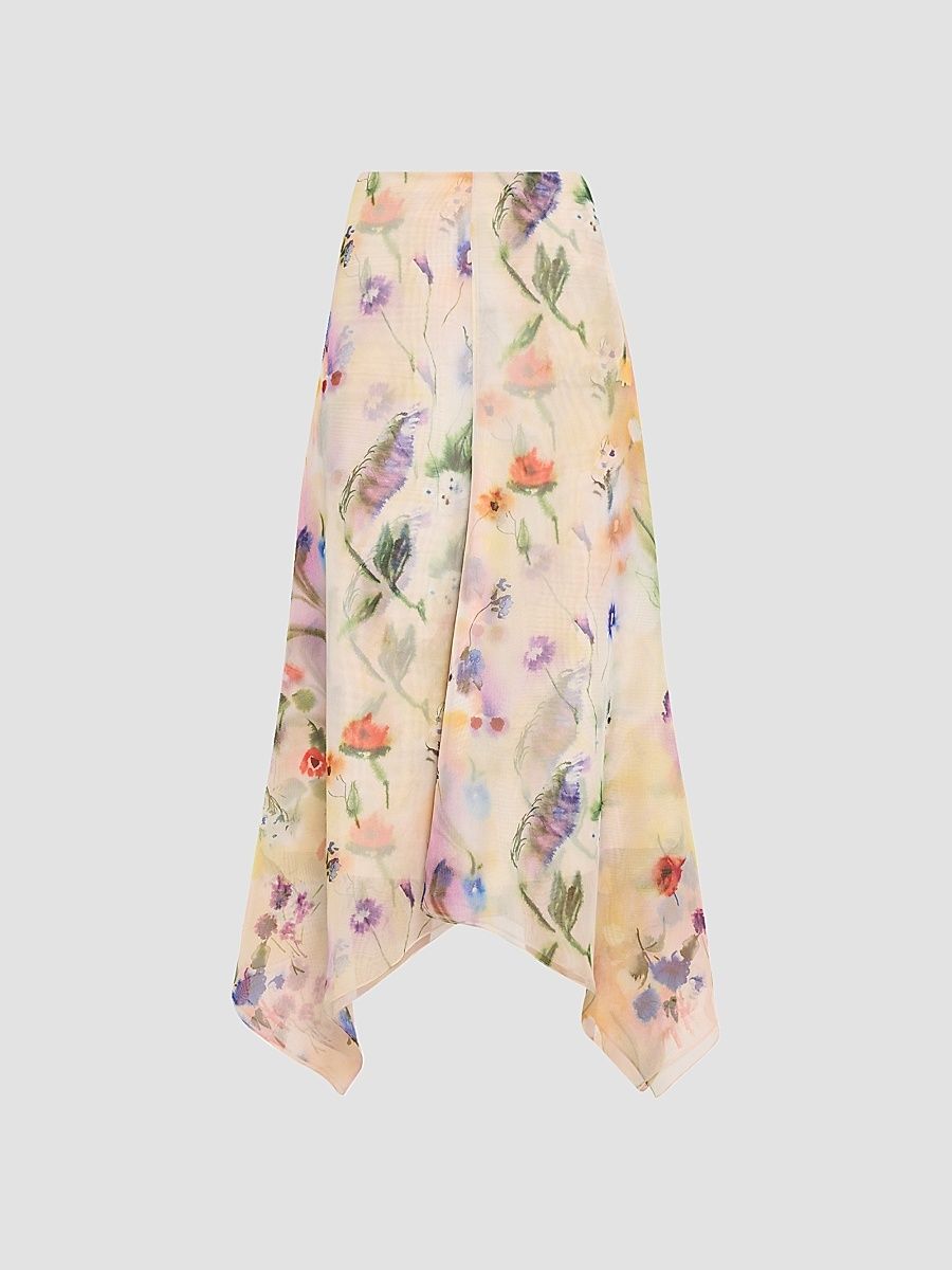 Women's Floral Handkerchief Midi Skirt - Off White Multi - Size 4