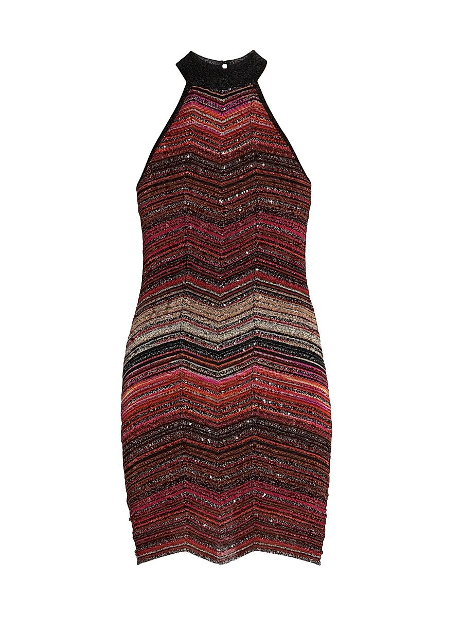 Women's Shimmer Chevron Halter Minidress - Multi Black Red - Size 10