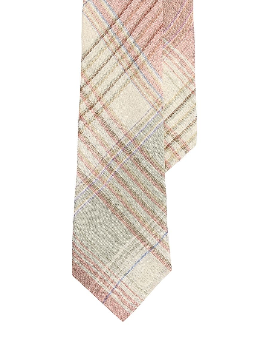 Men's Plaid Linen Neck Tie - Raspberry