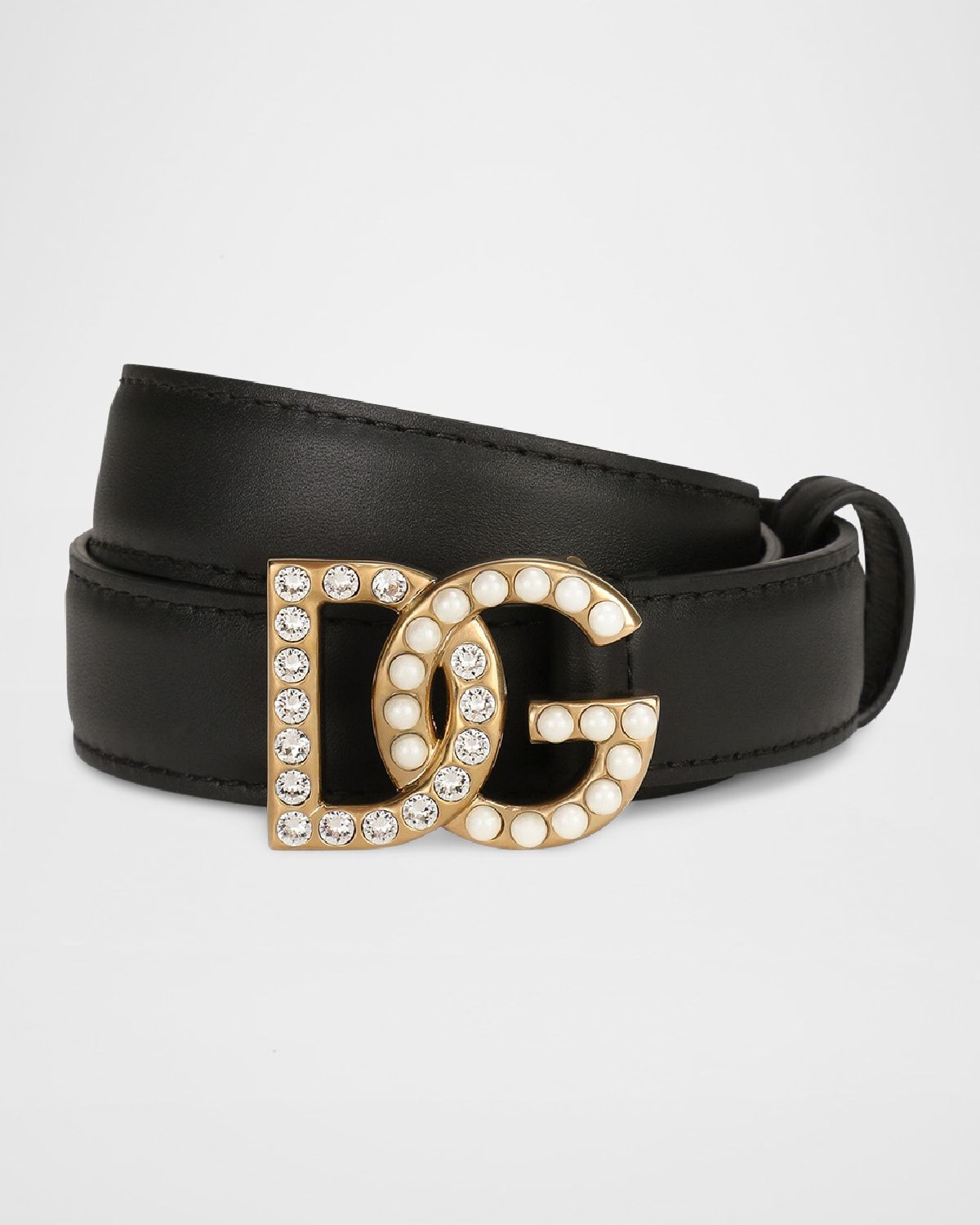 DG Swarovski Crystal & Pearl Leather Belt
