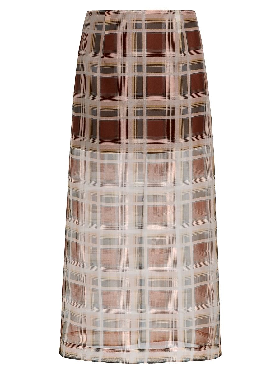 Women's Plaid Silk Organza Pencil Skirt - Silver Peony Multi - Size 10