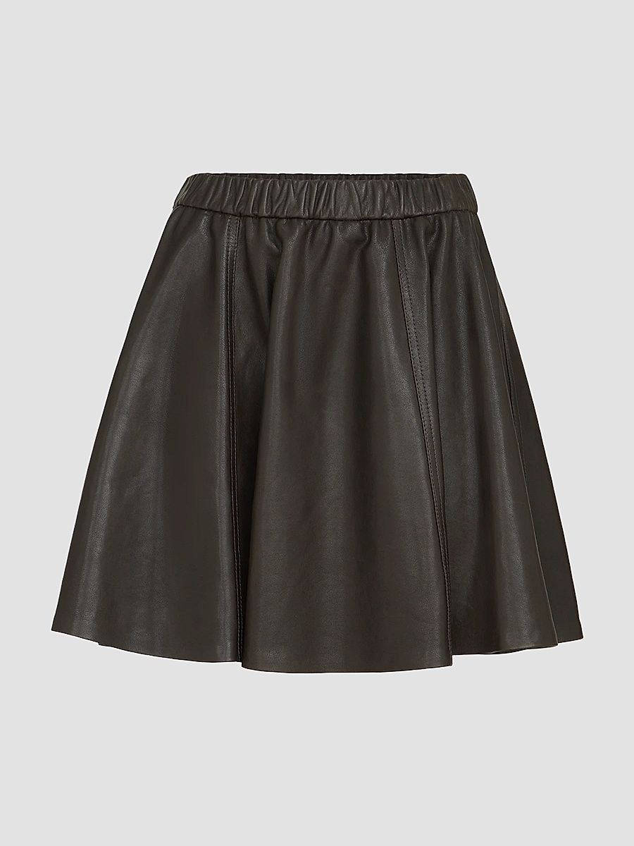 Women's Polished Nappa Leather Mini Circle Skirt - Coffee - Size 4