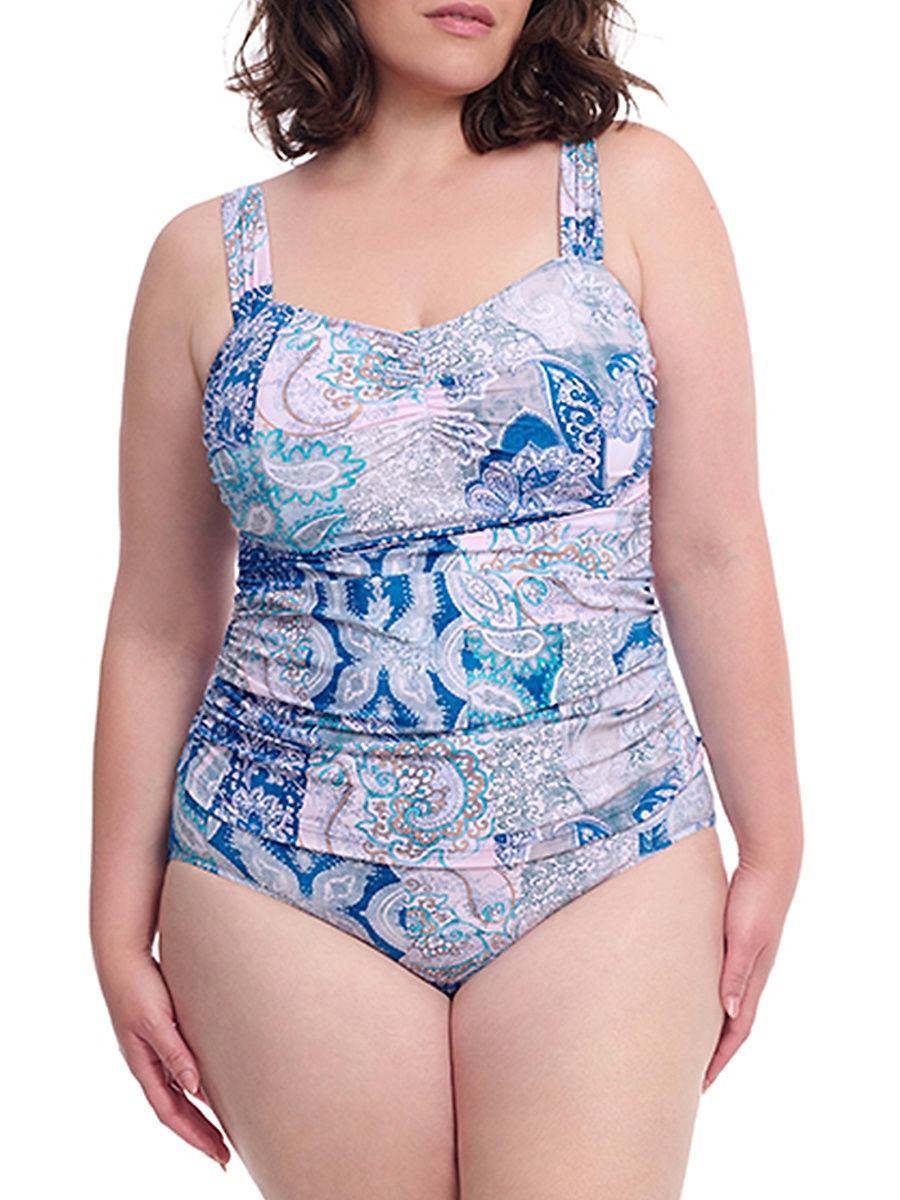 Women's Plus Karma Paisley Underwire Tankini Top - Blue Multi - Size 22