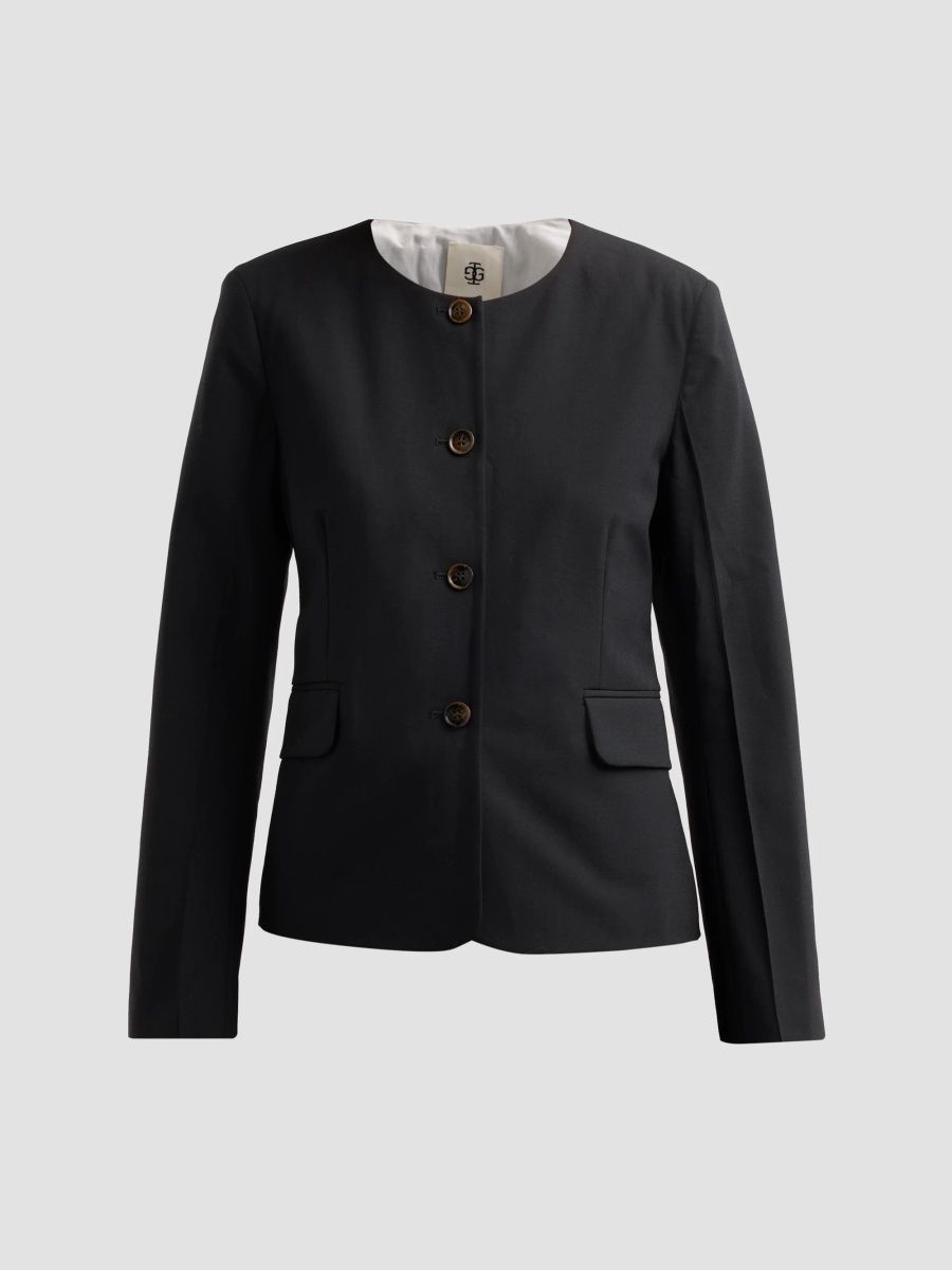 Women's Grand Wool-Blend Twill Open-Back Blazer - Black - Size 12