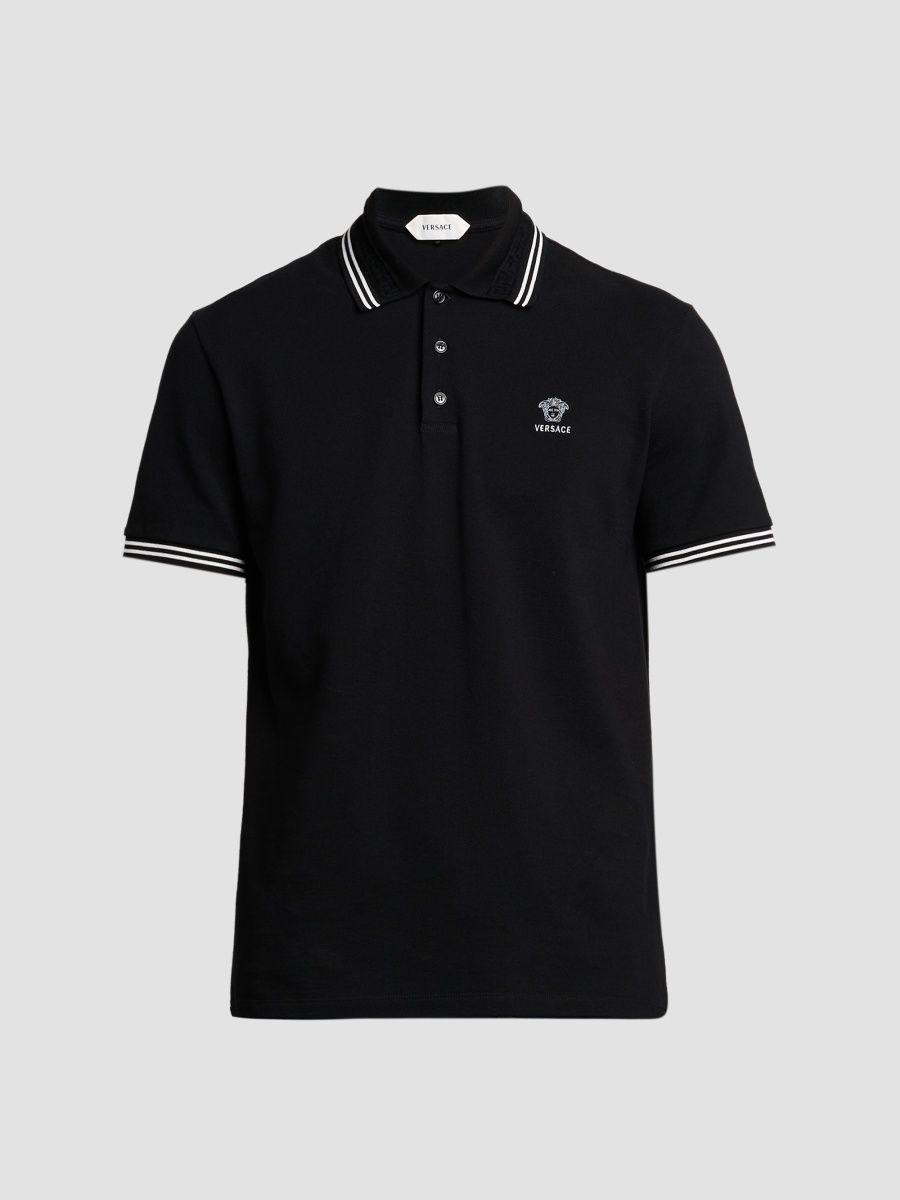 Versace Men's Medusa-Embroidered Cotton Polo Shirt - Black - Size XL